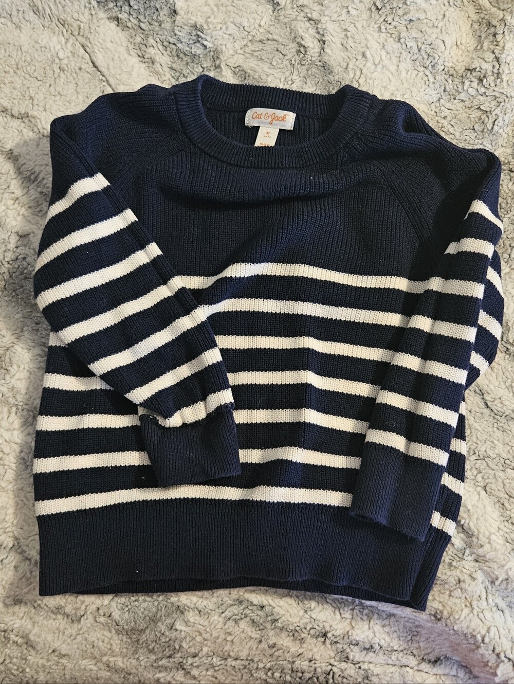 Navy and White Striped Crewneck Sweaters